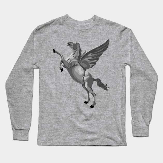 Gray Pegasus Long Sleeve T-Shirt by Slightly Unhinged